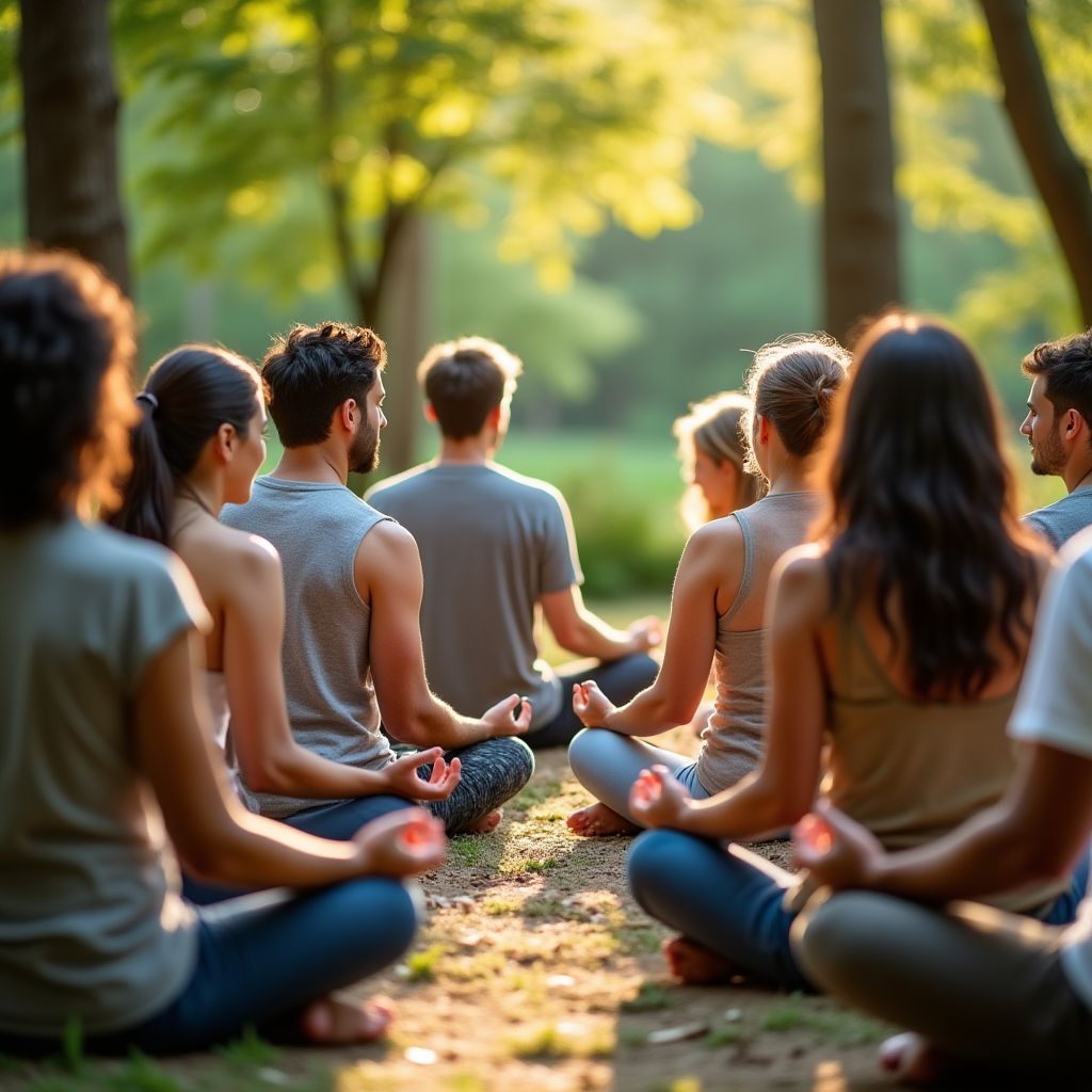 Group meditation session in natural setting
