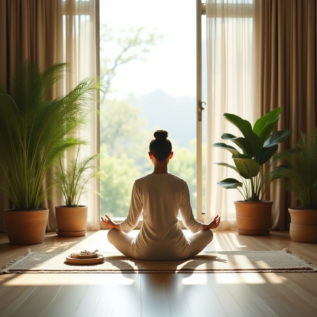 Peaceful meditation space with natural elements